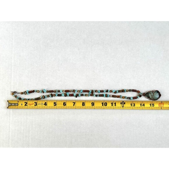 Natural Stone & Copper Pendant Necklace Handmade w Tigers Eye & Turquoise Beads - Picture 5 of 9